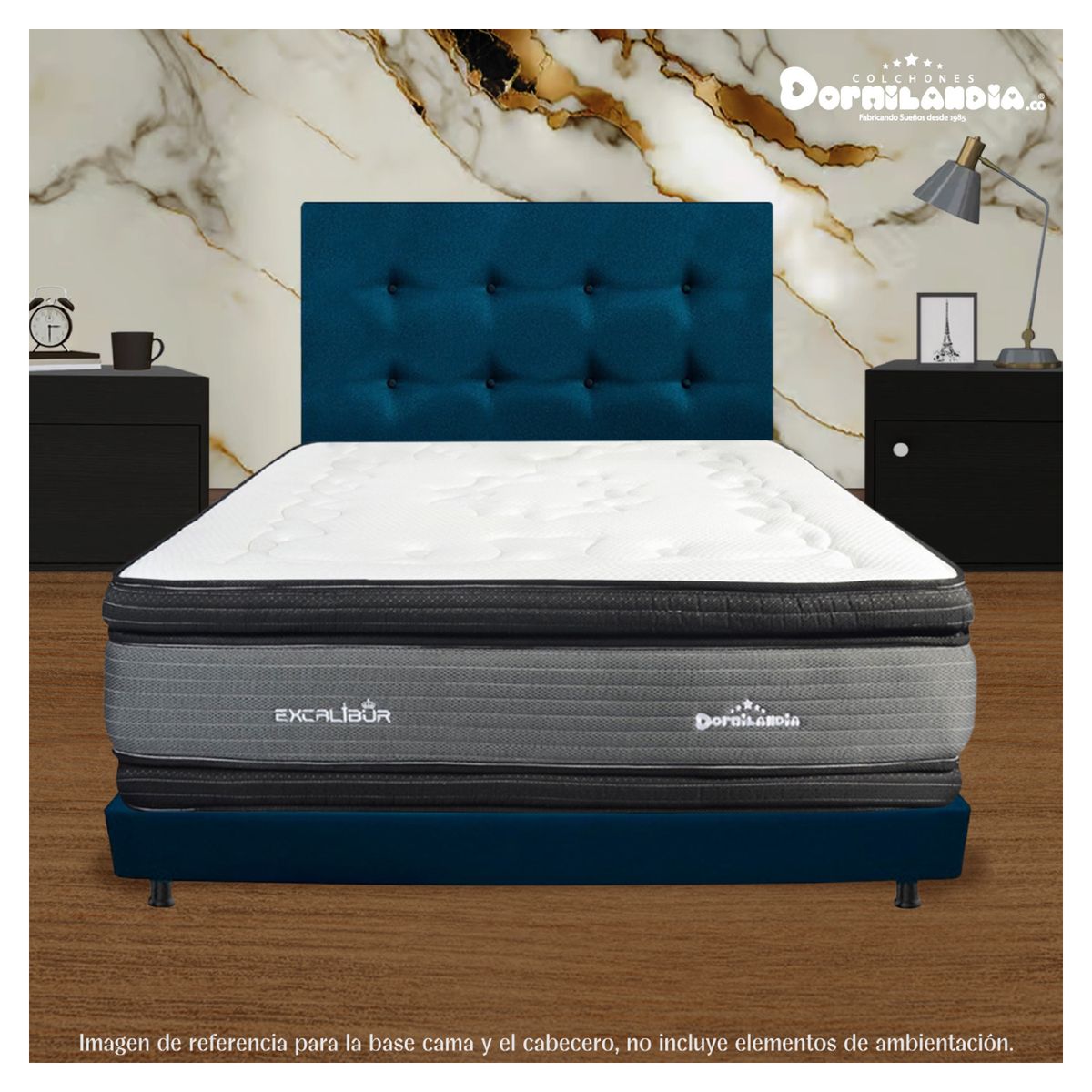 DORMILANDIA - Combo Cabecero y Base Cama Dividida Azul Queen 160x190 Dormilandia