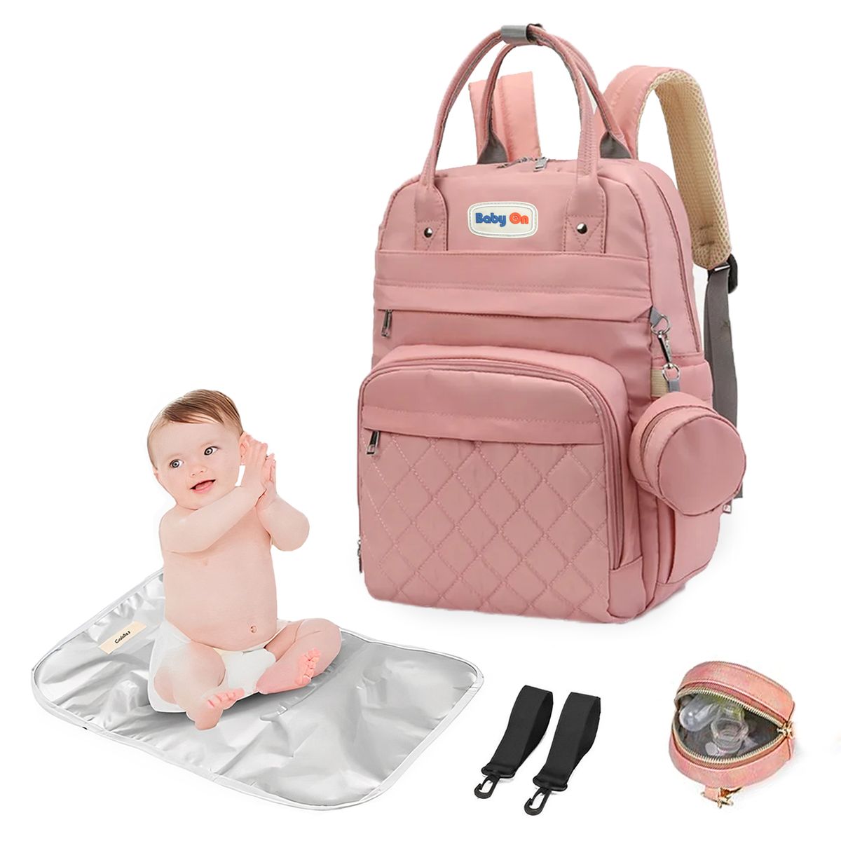 BABY ON - Pañalera De Lujo Con Monedero Y Cambiador Para Bebe Rosa