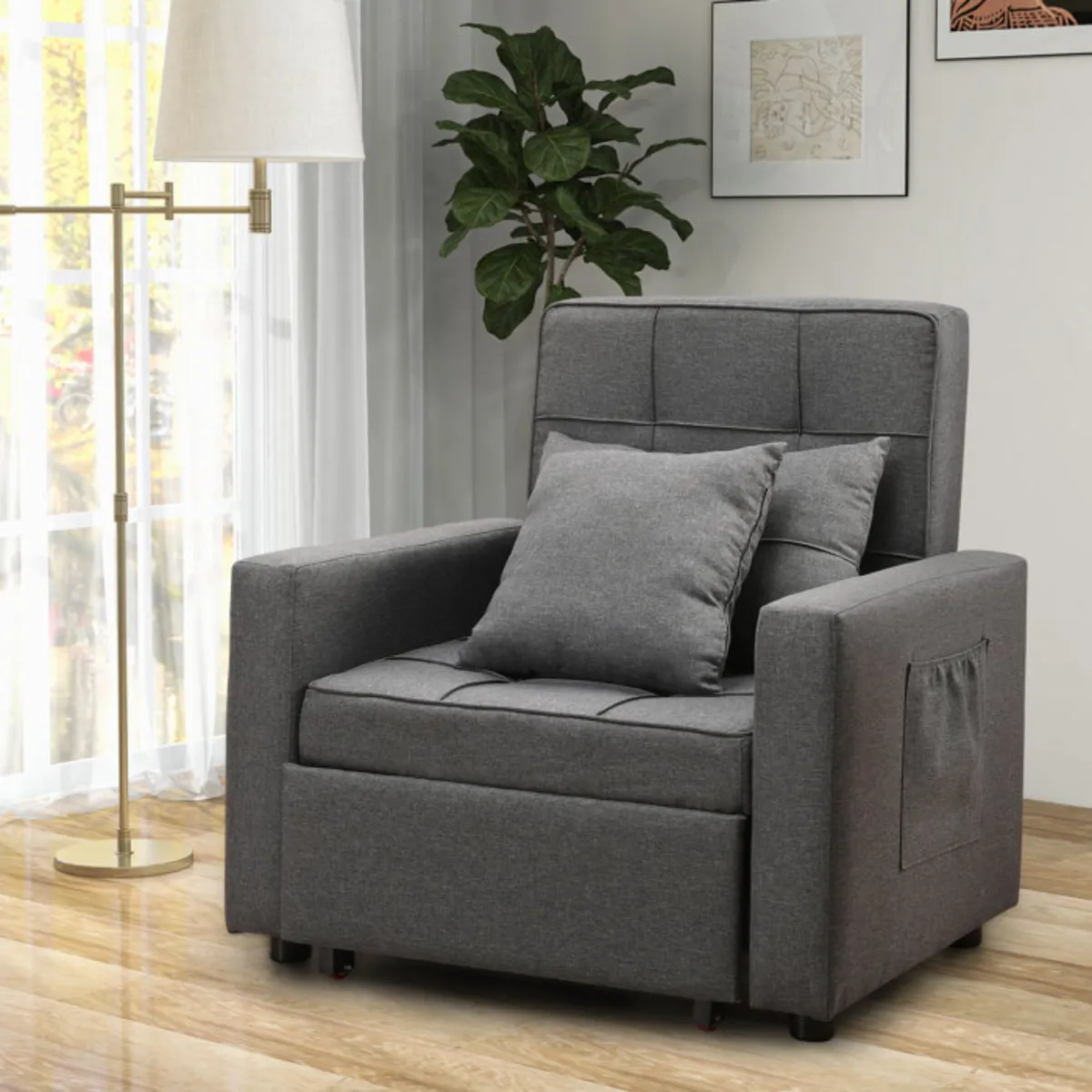ESTILO RELAX - SOFA CAMA BERLIN- SILLA 3 EN 1 -RECLINABLE- GRIS OSCURO -ESTILO RELAX®