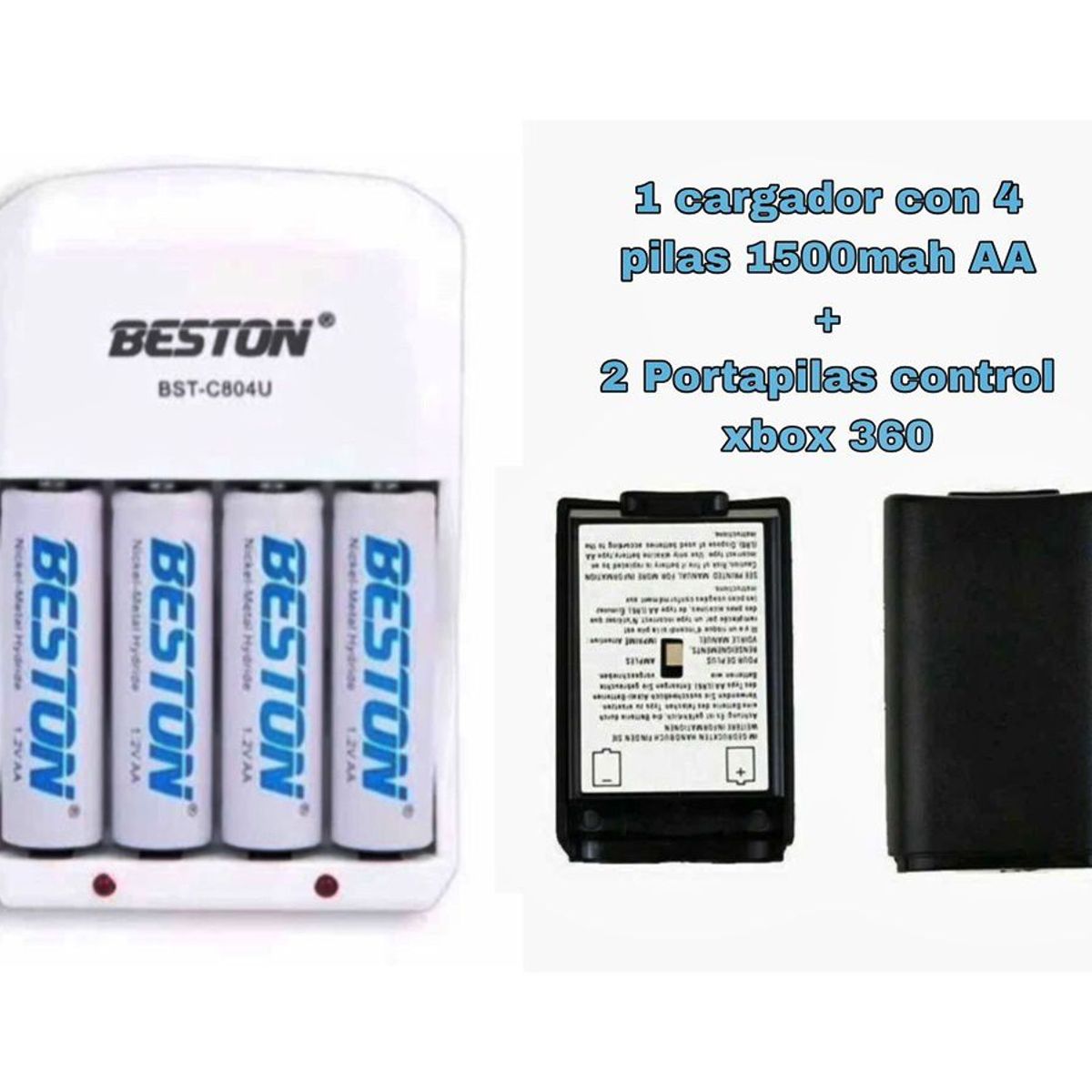 GENERICO - Combo Pilas Beston 1500mah Aa + 2 Portapilas Para Control Xbox 360