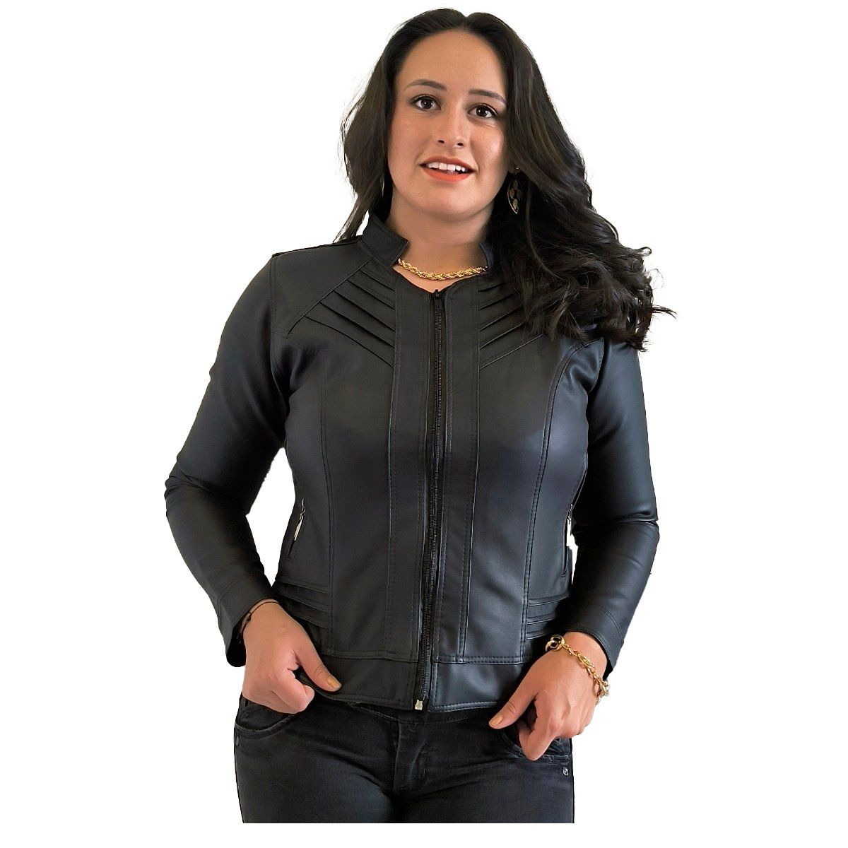SACATE - Chaqueta para dama en cuero tex - Recta Alforzas