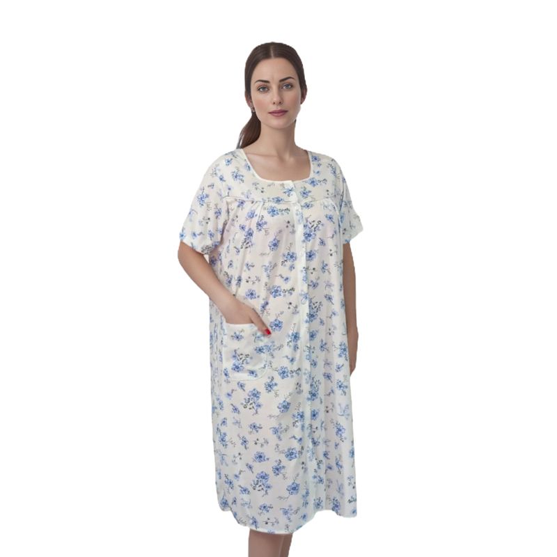 ROMANELLA - Pijama bata Yolanda abierta con botones manga corta romanella azul