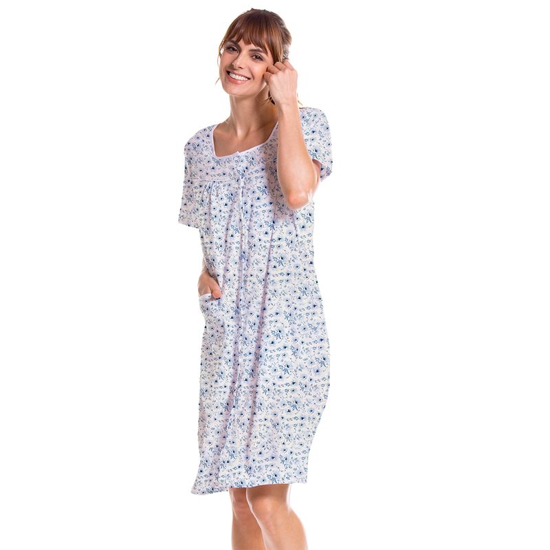 ROMANELLA - Pijama bata Yolanda abierta con botones manga corta romanella azul