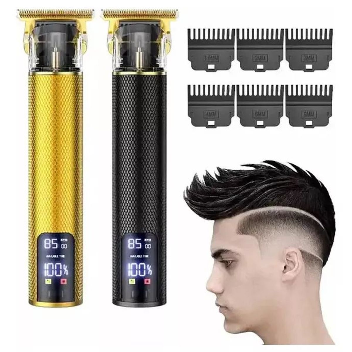 MAGNUX COMPANY - Cortadora De Pelo Dorada 100v240v Recargable X6 Guias Lcd