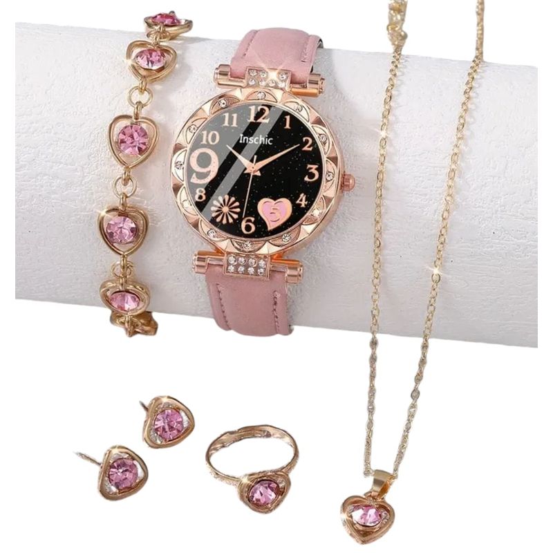 VANIDADES COLLECTIONS - Kit Reloj Rosa Para Mujer  Juego De Collar Aretes Pulsera