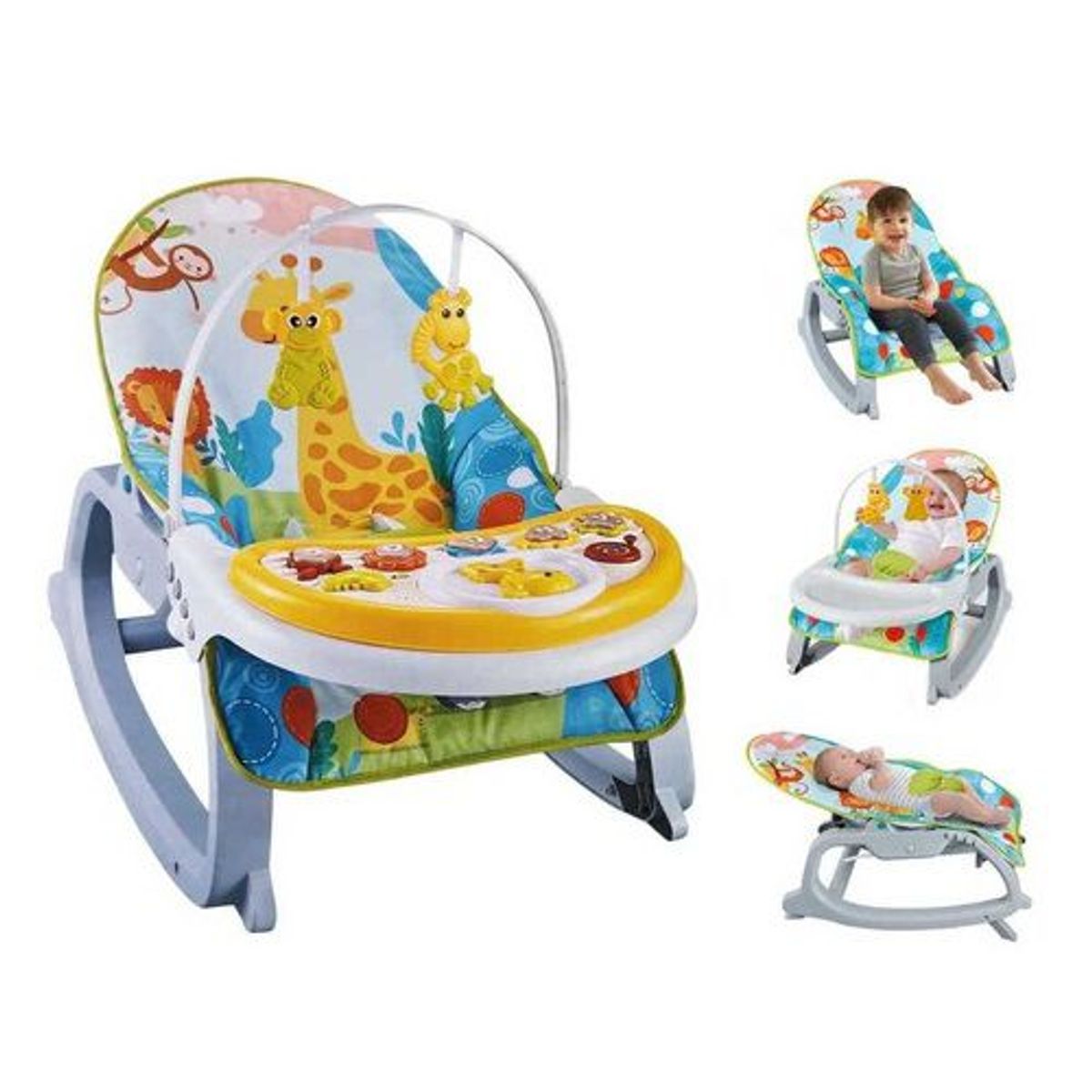 MAXIBABY - Silla Mecedora Vibradora Crececonmigo Musical Doble Bandeja