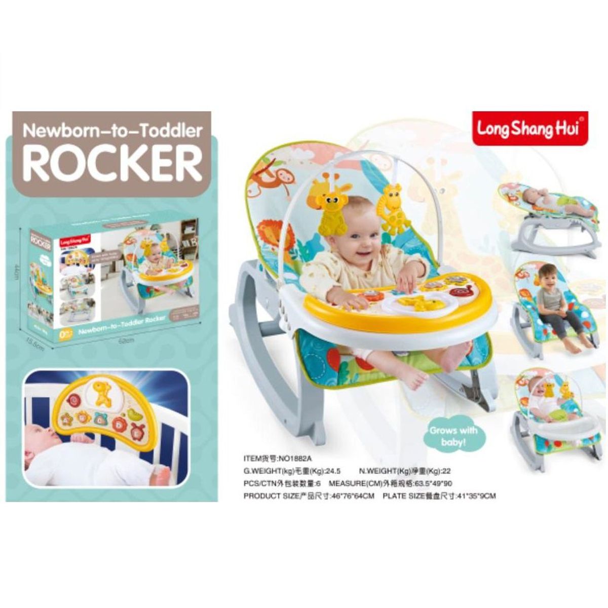 MAXIBABY - Silla Mecedora Vibradora Crececonmigo Musical Doble Bandeja