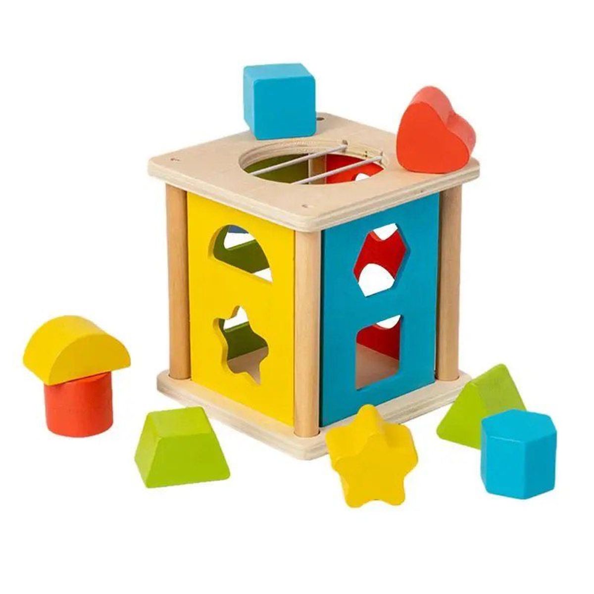 GENERICO - Cubo Didactico De Madera Montessori Con Figuras Geometricas