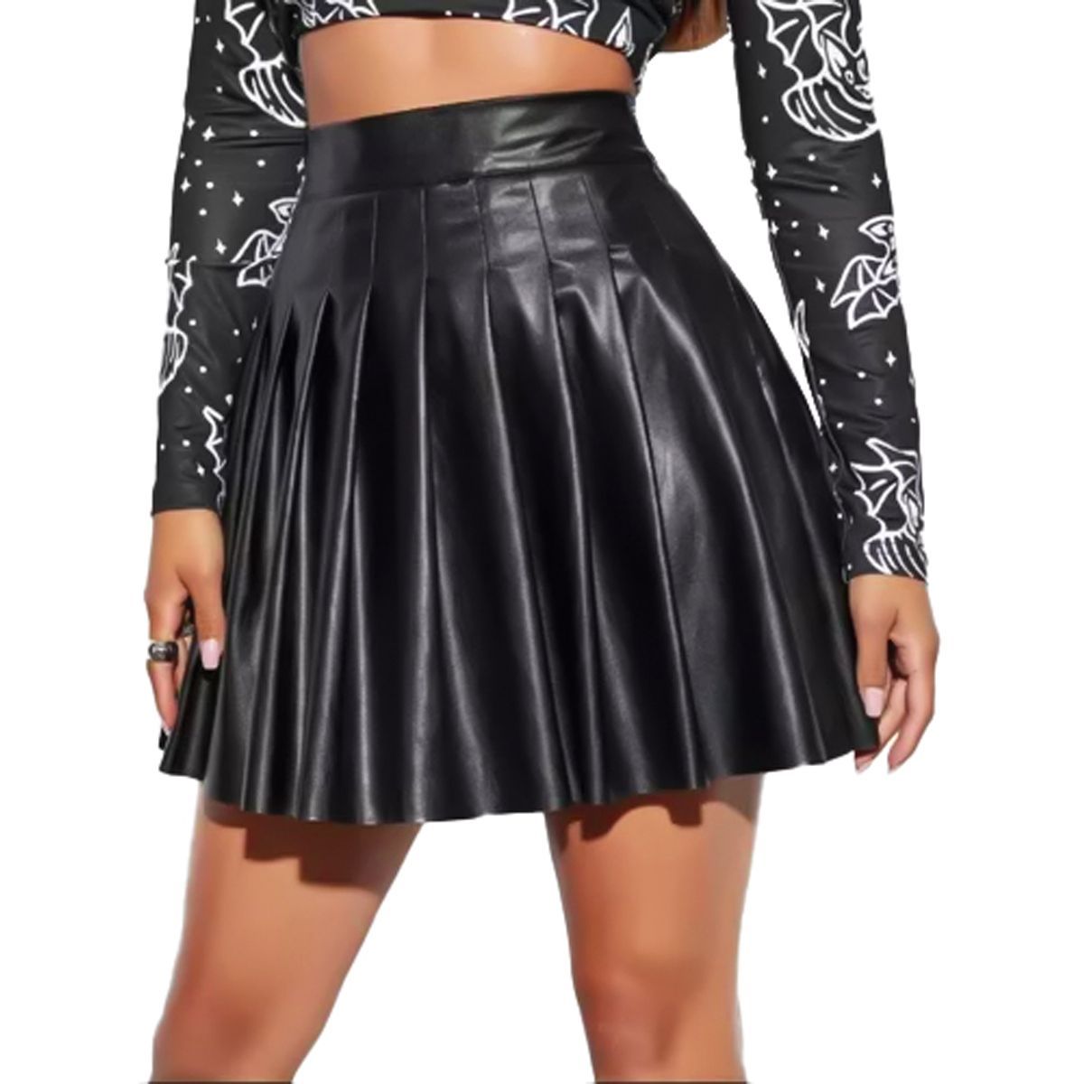 SYK - Falda Mujer Negro Plisada Coreana Prenses Kawaii