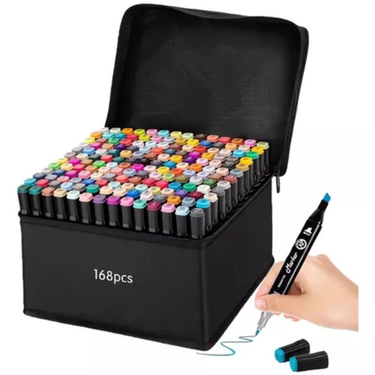 GENERICO - Kit De Plumones 168 Marcadores Doble Punta Con Estuche
