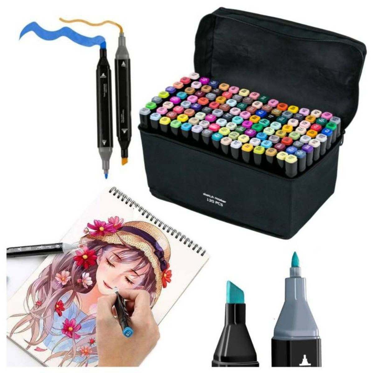 GENERICO - Marcadores Doble Punta 120 pcs, A Base De Alcohol