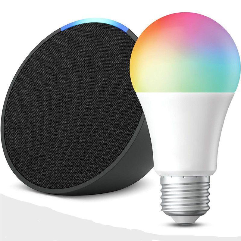 AMAZON - Echo Pop Amazon Parlante Intel Alexa Negro +Bombillo LED 9w