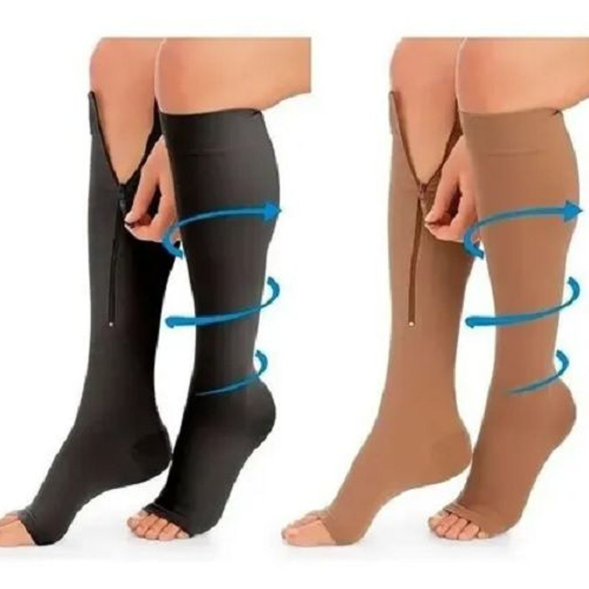 GENERICO - Medias Zip Sox Compresión Anti Varices Cremallera Beige S - M