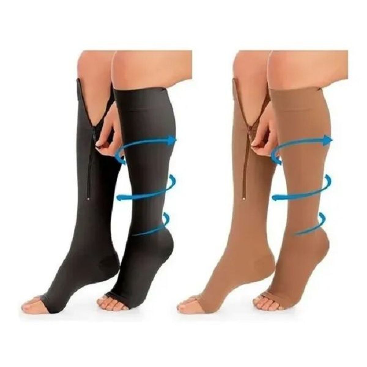 GENERICO - Medias Zip Sox Compresión Anti Varices Cremallera Beige S - M