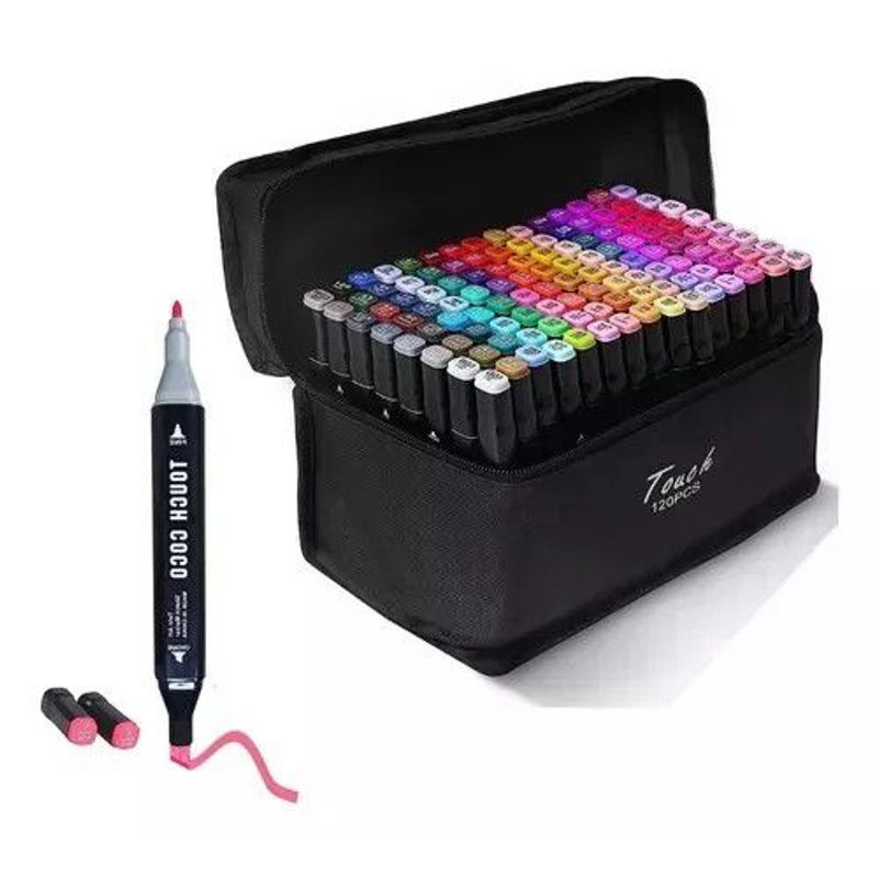 GENERICO - Marcadores Dibujo Set x 120 Colores Doble Punta Base Alcohol