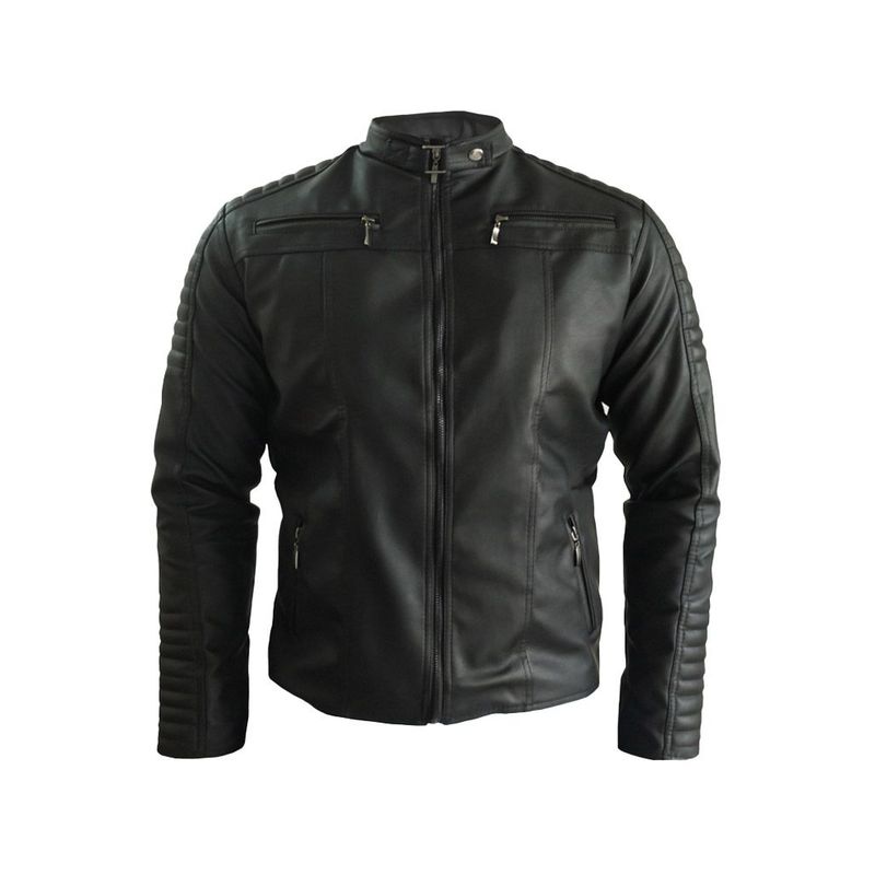 SYK - Chaqueta para hombre negra hecha en cuerotex Moscow