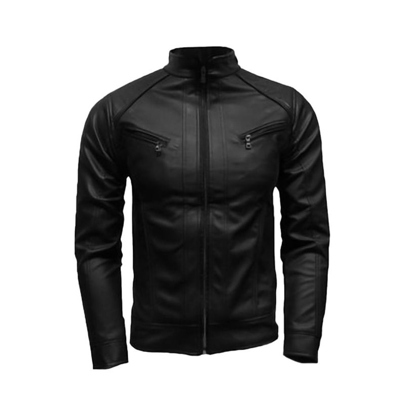 SYK - Chaqueta de cuerotex tipo slim para hombre color negro