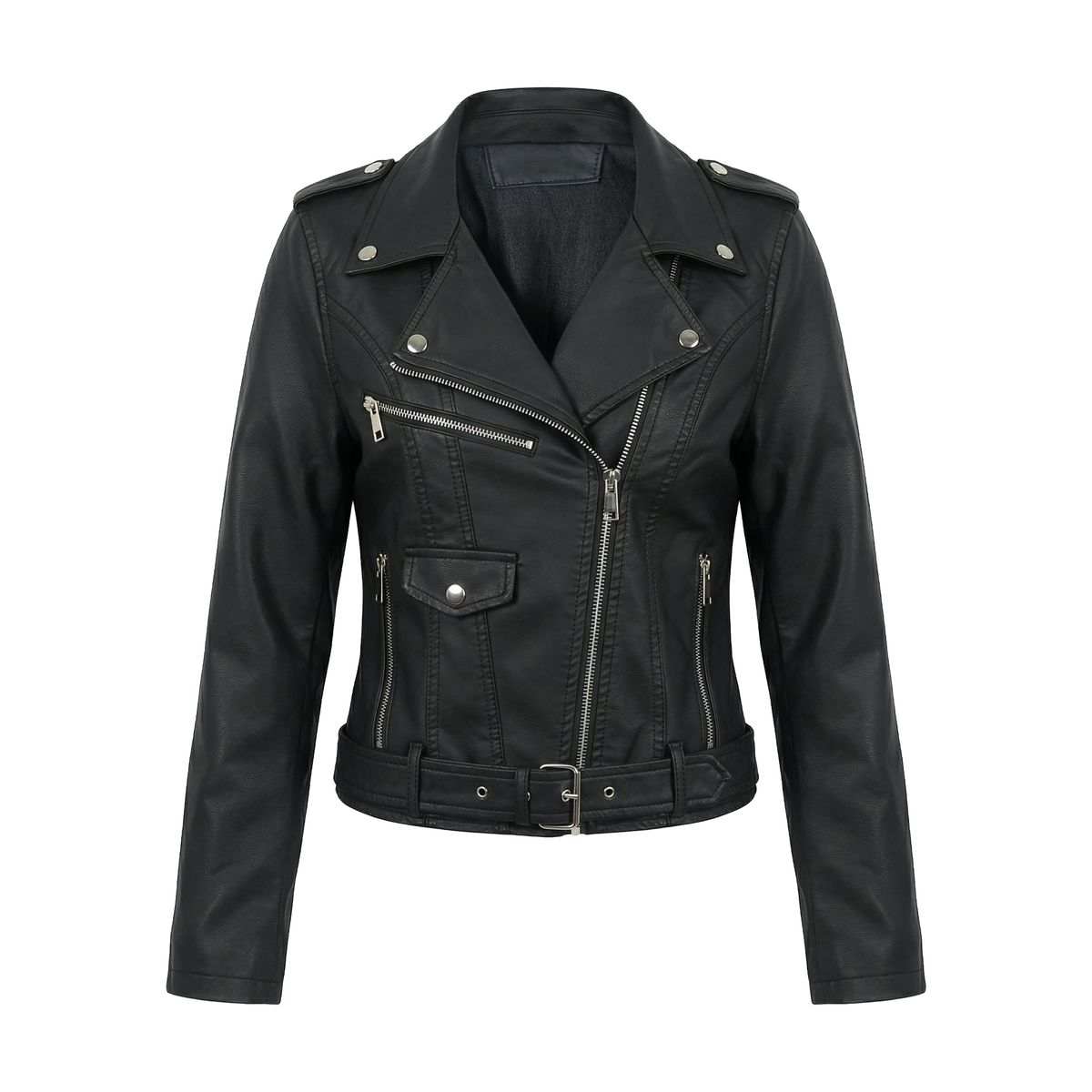 SYK - Chaqueta chamarra para mujer con correa negro MODERNA