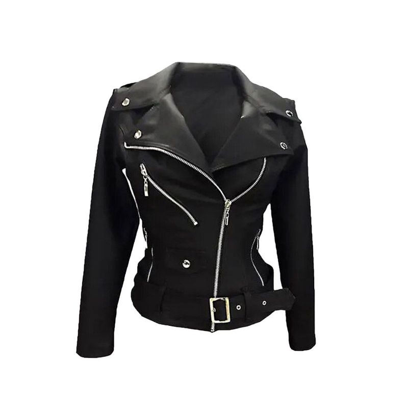 SYK - Chaqueta chamarra para mujer con correa negro MODERNA