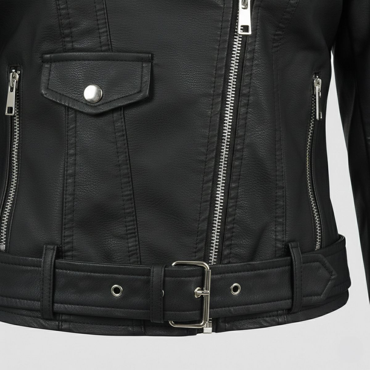 SYK - Chaqueta chamarra para mujer con correa negro MODERNA