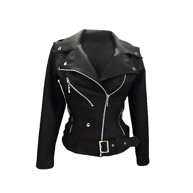 SYK - Chaqueta chamarra para mujer con correa negro MODERNA