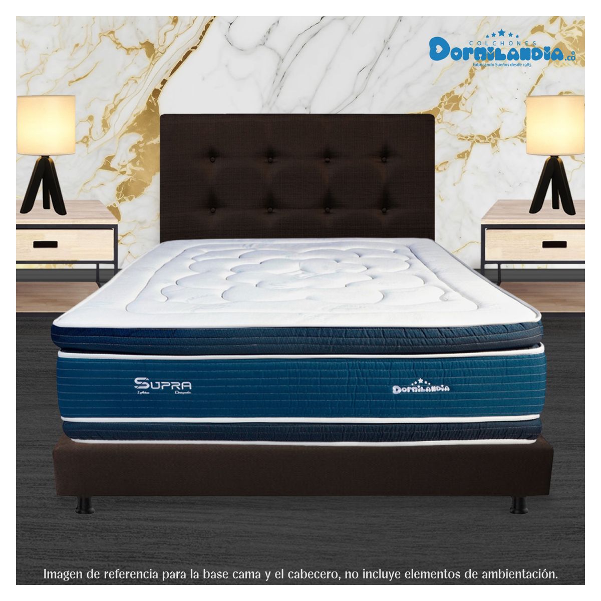 DORMILANDIA - Combo Cabecero y Base Cama Entera Café Semidoble 120x190 Dormilandia