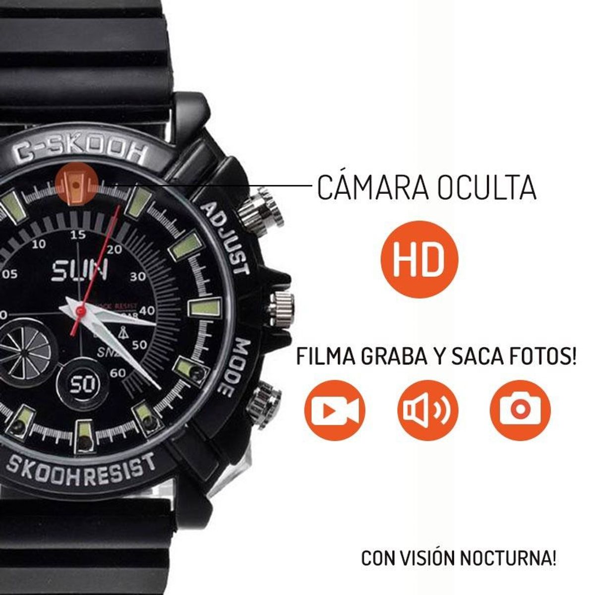 OEM - reloj camara espia graba video hd con audio fotos