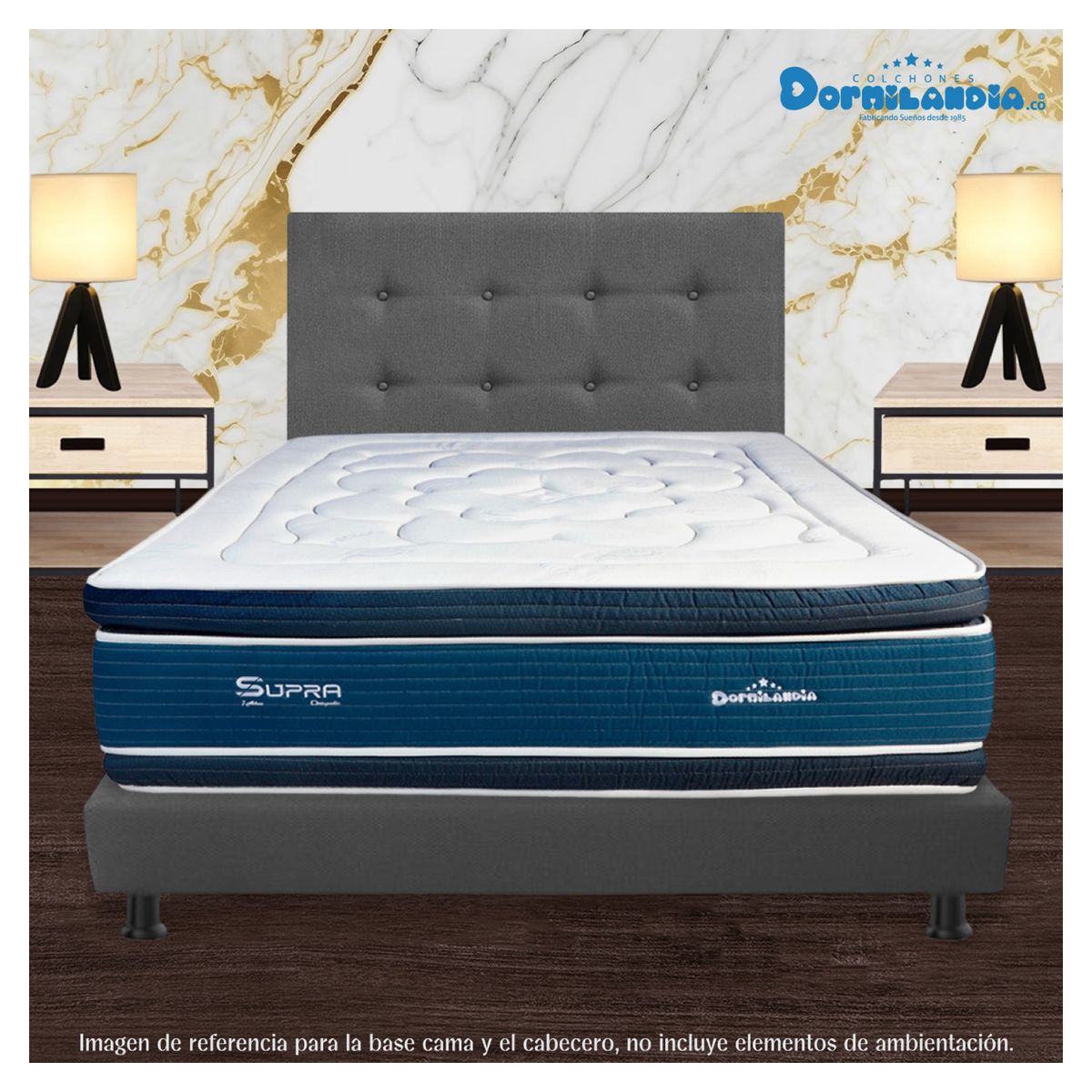 DORMILANDIA - Combo Cabecero y Base Cama Entera Gris Doble 140x190 Dormilandia