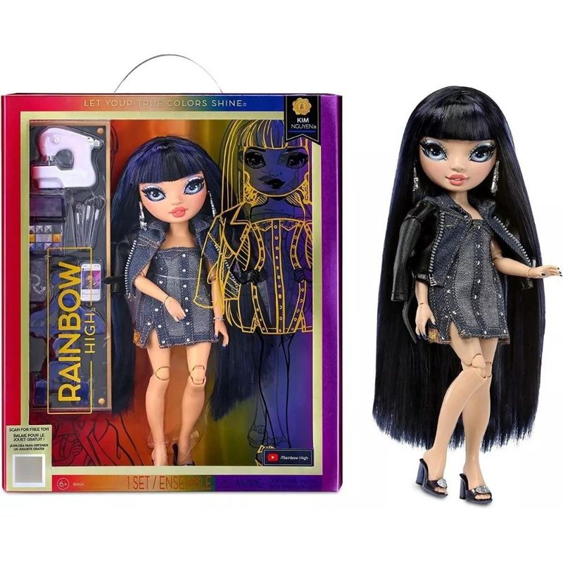 RAINBOW HIGH - Muñeca Rainbow High Kim Moda Azul 10 Accesorios