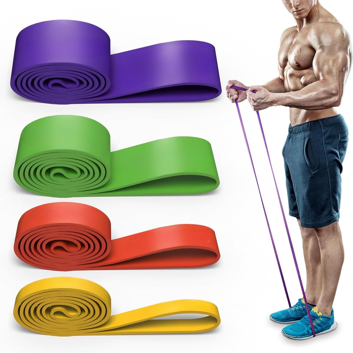 FITNESS - Bandas Elásticas Ultra Resistencia X4 Niveles  Ejercicio