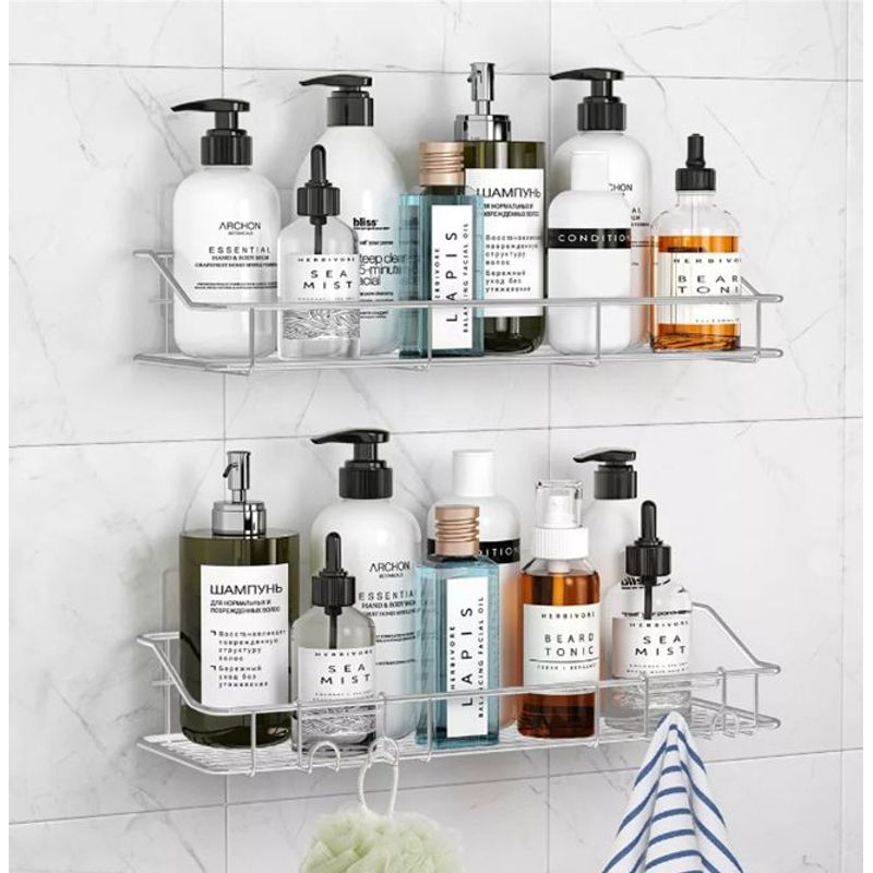 GENERICO - Organizador De Ducha Set X2 Repisa Baño Adhesivo Inoxidable plateado