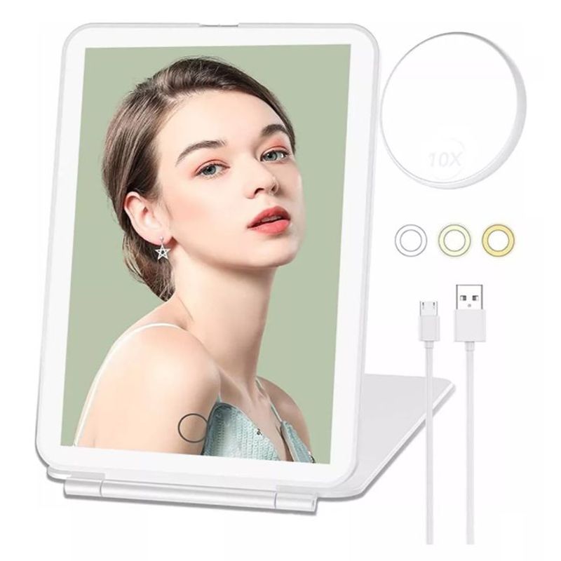 GENERICO - Espejo De Maquillaje De Viaje Recargable 10x Con Luz Led