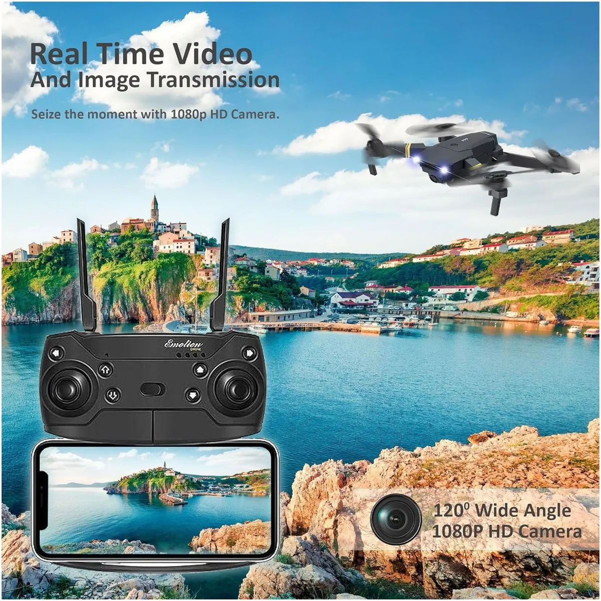 ONE PIXEL - Dron E58 Wifi Mini Cámara Profesional Color Negro Plegable