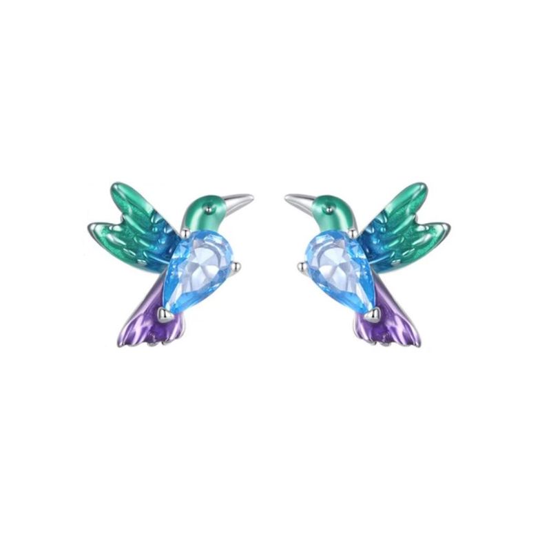ALHAJAS - Aretes Topos Para Niña O Mujer Pájaro Colibrí Flor En Plata 925