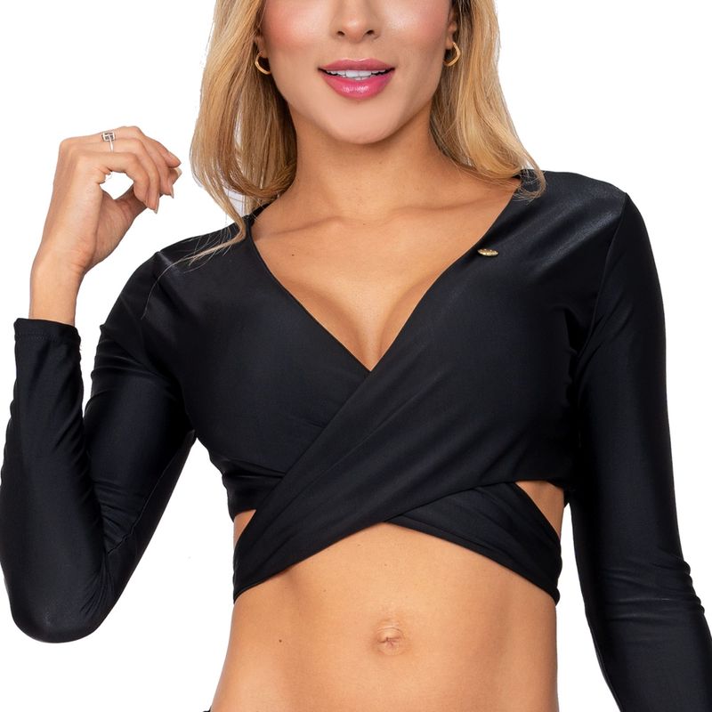 PRAIE - Buzo de Vestido de Baño PRAIE 2225A Negro Cruzado Manga Larga