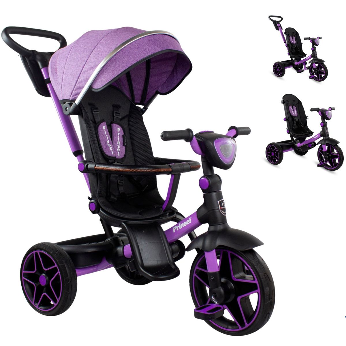 PRINSEL - Triciclo Paseador Bebe niñas Reclinable Gira360 Bluetooth