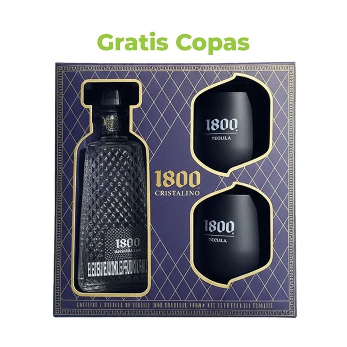 1800 - TEQUILA 1800 CRISTALINO AÑEJO 100 % AGAVE 700 ML + OBSEQUIO VASOS