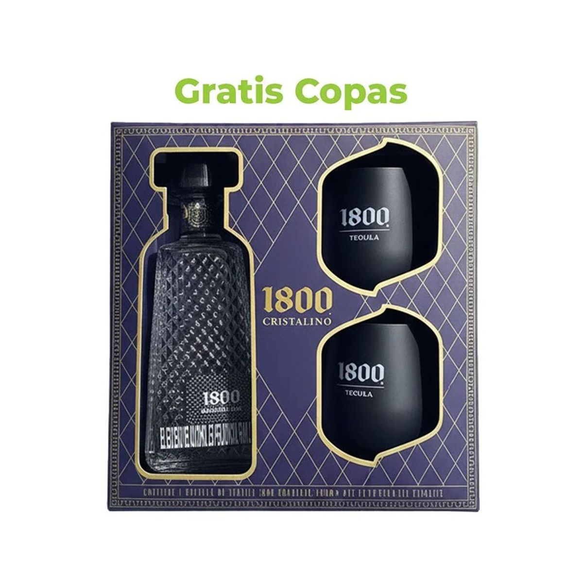 1800 - TEQUILA 1800 CRISTALINO AÑEJO 100 % AGAVE 700 ML + OBSEQUIO VASOS