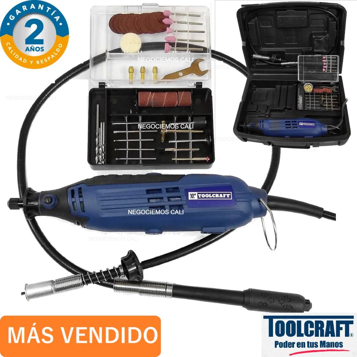 TOOLCRAFT - Mototool Eléctrico 40 Accesorios 150 W Maletín incluye Guaya motortool