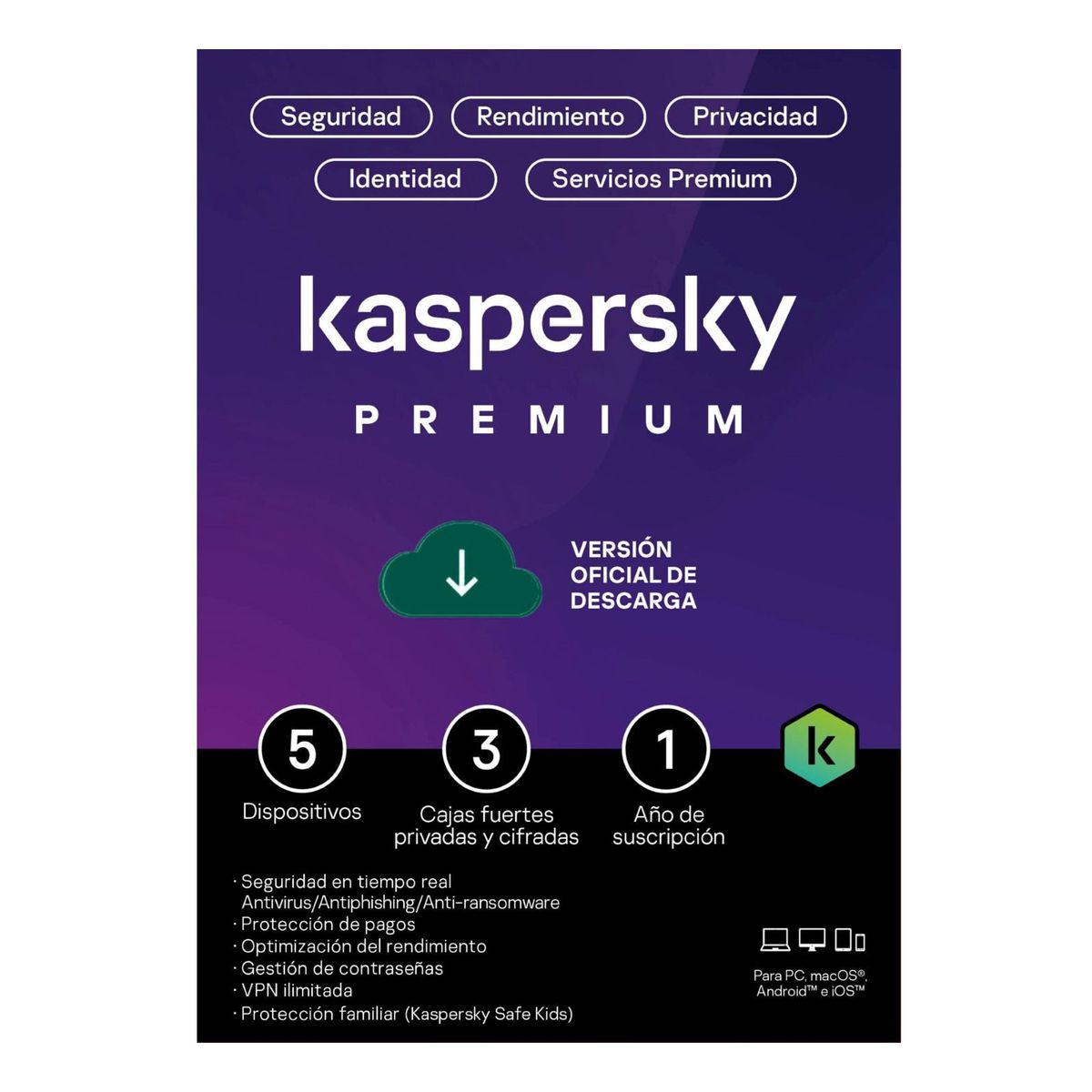 KASPERSKY - Antivirus Kaspersky Premium 5 Dispositivos 1 Año - Digital