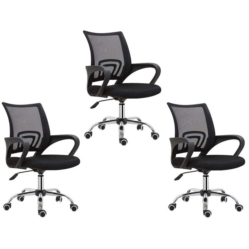 MOBLIHOUSE - Set X3 Silla De Oficina Secretarial Promoción Negra