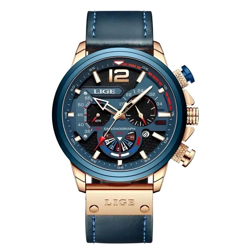 LIGE - Reloj Lige de Caballero Análogo Original en cuero Resistente agua