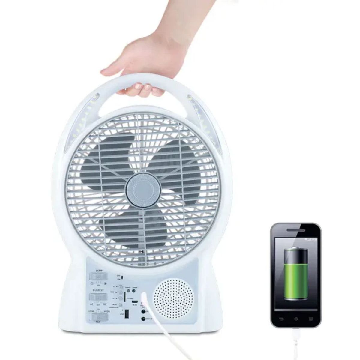 GENERICO - Ventilador Recargable Solar 6 En 1 Radio Fm Luz Led 8029