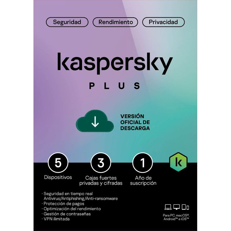 KASPERSKY - Antivirus Kaspersky Plus 5 Dispositivos 1 Año - Digital