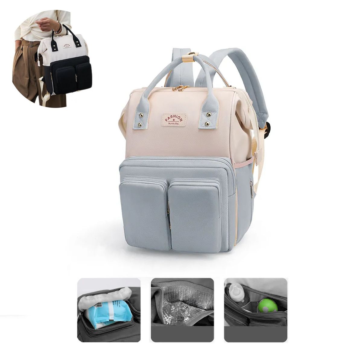 BABY ON - Pañalera Morral Amali Para Bebes Multiusos Baby On Azul