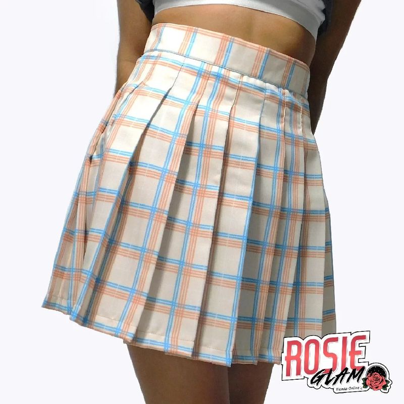 ROSIEGLAM - Falda Beige y Azul a Cuadros_.