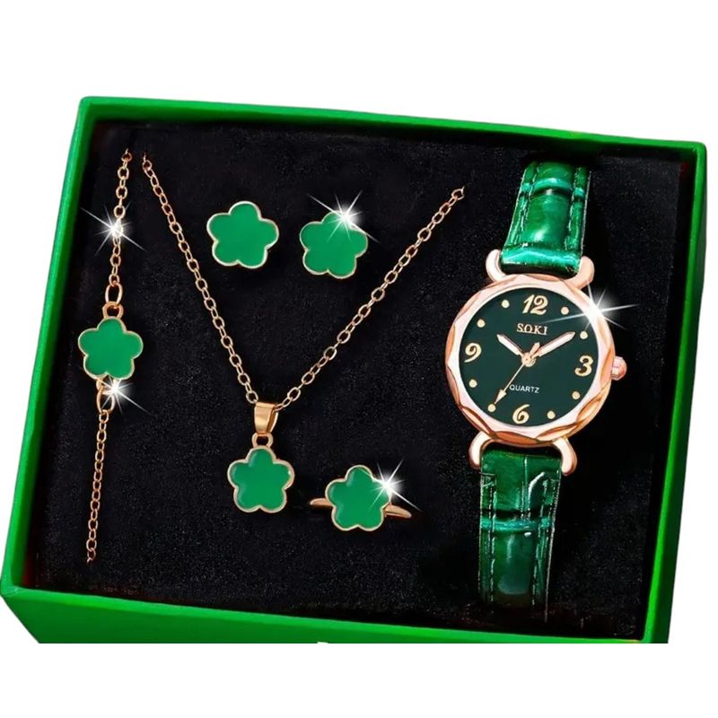 VANIDADES COLLECTIONS - Kit Reloj Verde Para Mujer  Juego De Collar Aretes Verde