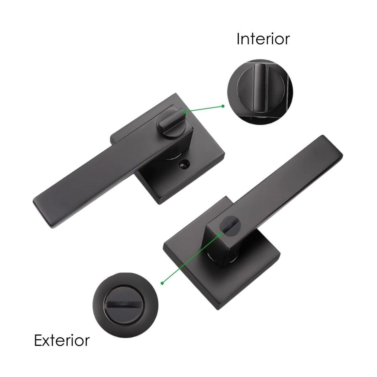 GENERICO - Cerradura Chapa Manija Roseta Cuadrada Baño Negra