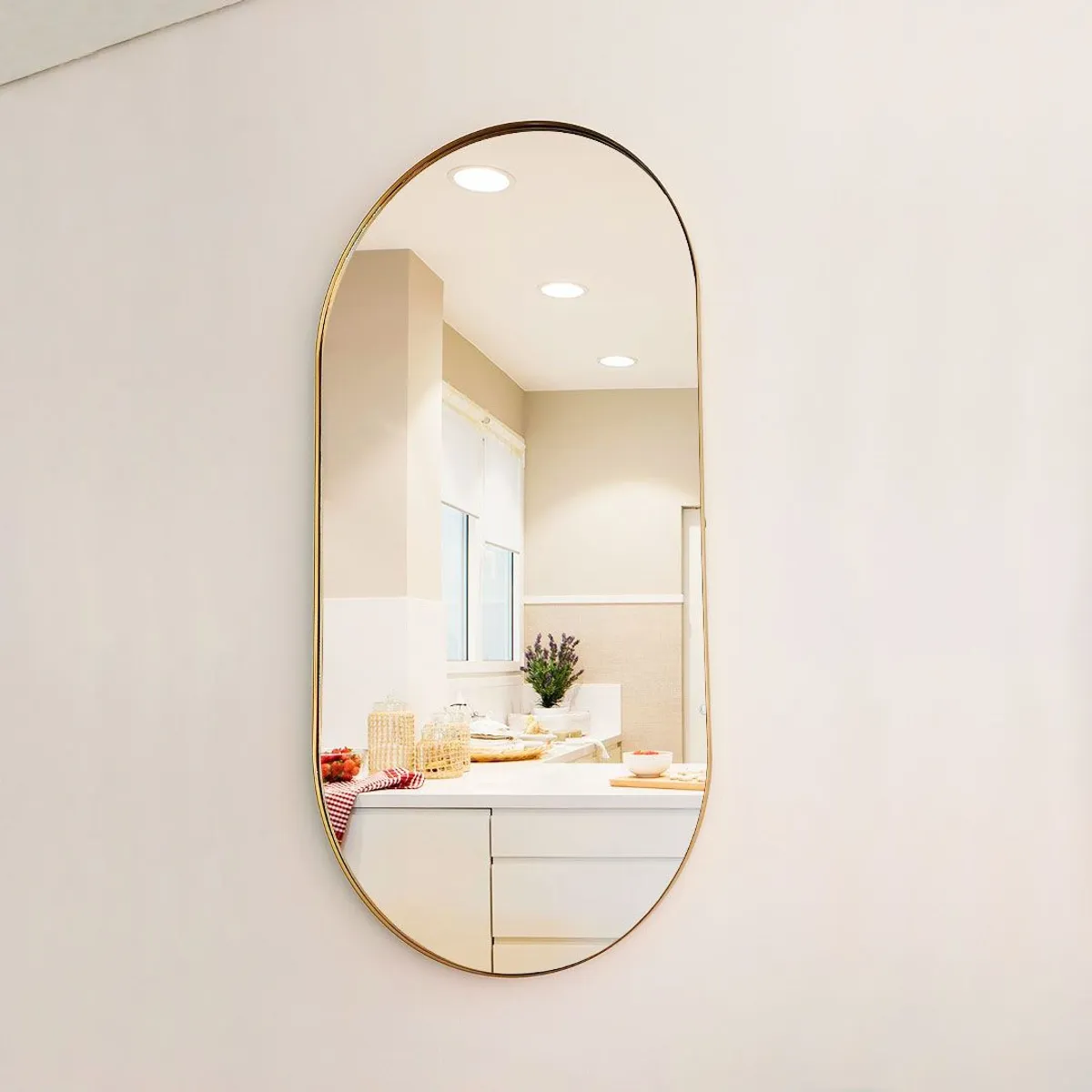 ALIK DISEÑO - Espejo Ovalado Decorativo Con Marco Metálico Dorado 60x120cm