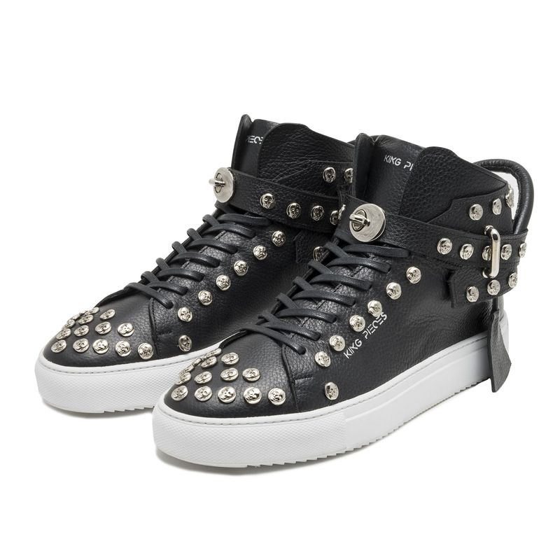 VIOLA - Tenis en Cuero Argentino Negro VIOLA  Argento Skull